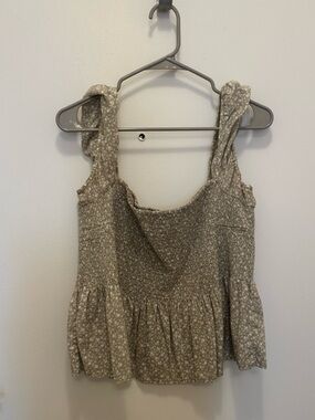 Abercrombie & Fitch Olive Floral Smocked Peplum Tank